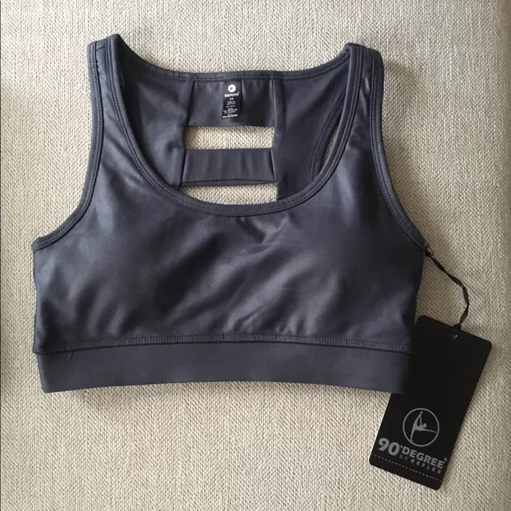 NWT WOMENS 90 DEGREE BY REFLEX GUNMETAL SPORTS BRA